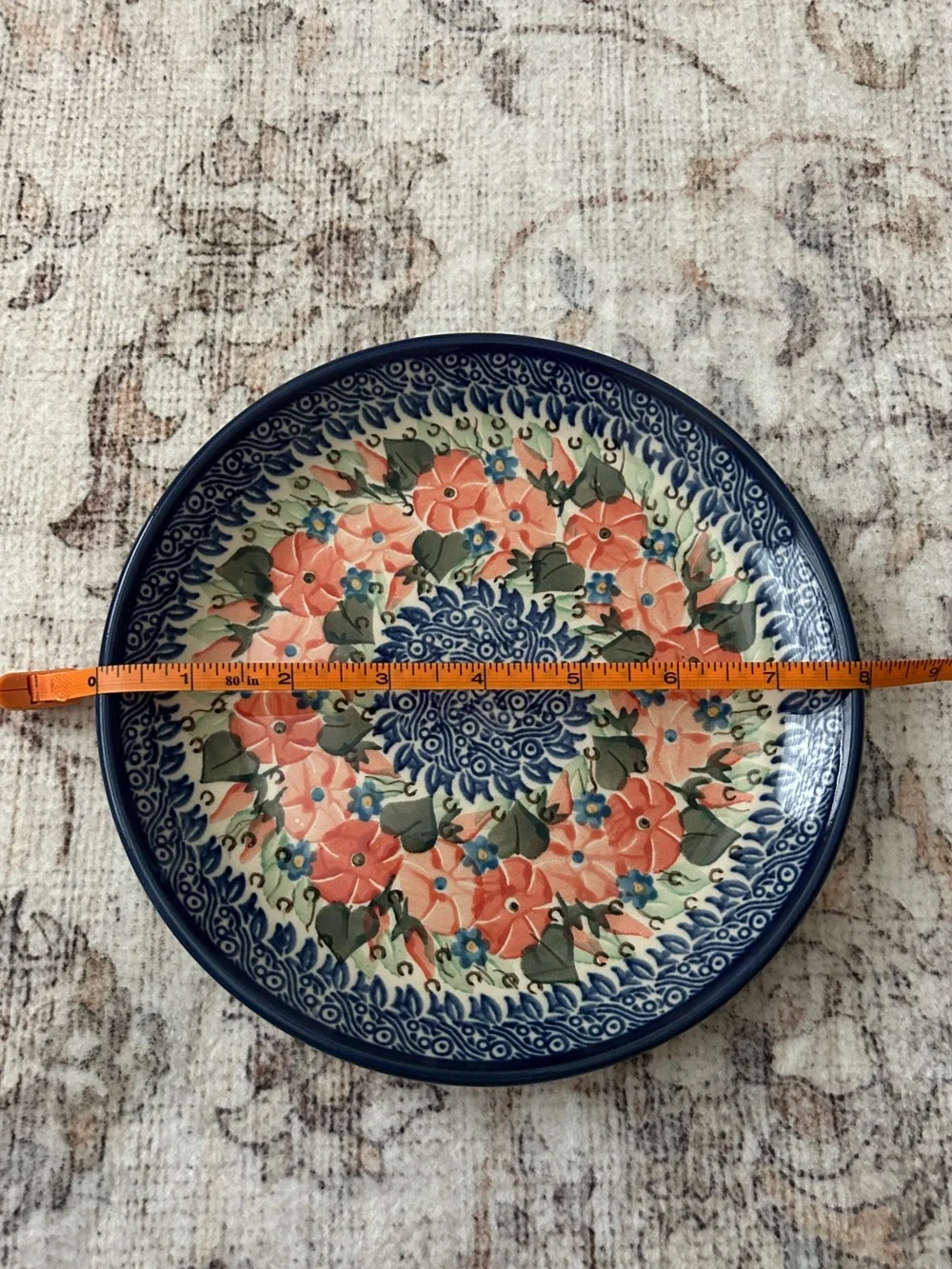 Polish Pottery Floral Dinner Plate Blue Coral Ceramika Artystyczna Handmade